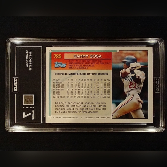 1994 Topps Sammy Sosa – TAG Graded 7 Mint - Picture 2 of 2